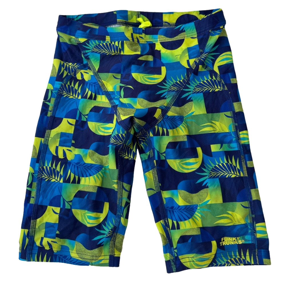 Funky Trunks 26” Swim Training Jammers Bathing Suit Vibrant Green Blue Boy Man